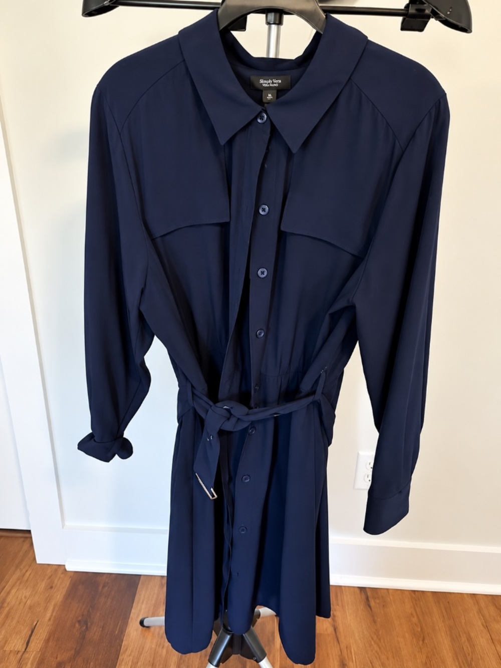 Simply Vera Vera Wang Navy Belted Shirt Dress Button Front XL